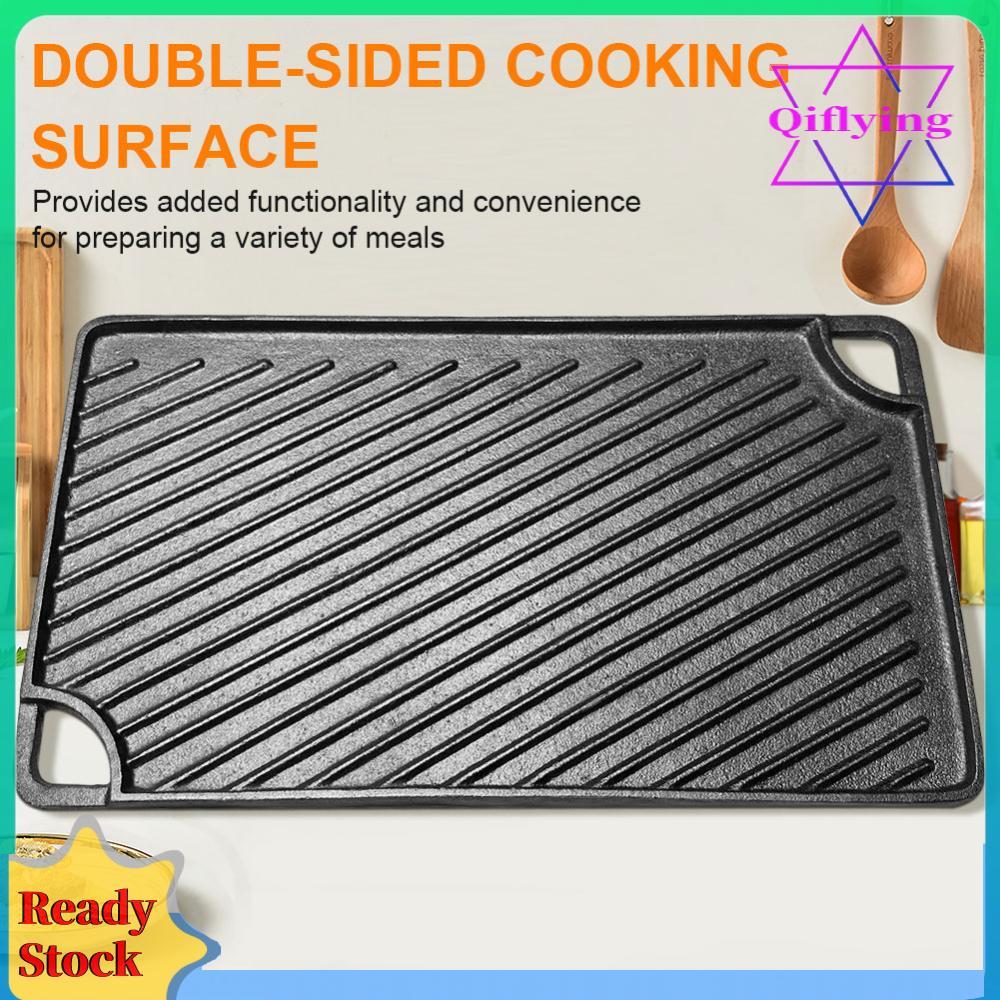 16.5X9.5 นิ้วเหล็กหล่อย่างแผ่นสี่เหลี่ยมผืนผ้า Griddle Pan สําหรับแก๊สเตาตั้งพื้นเตาอบหรือเปิดไฟสําห