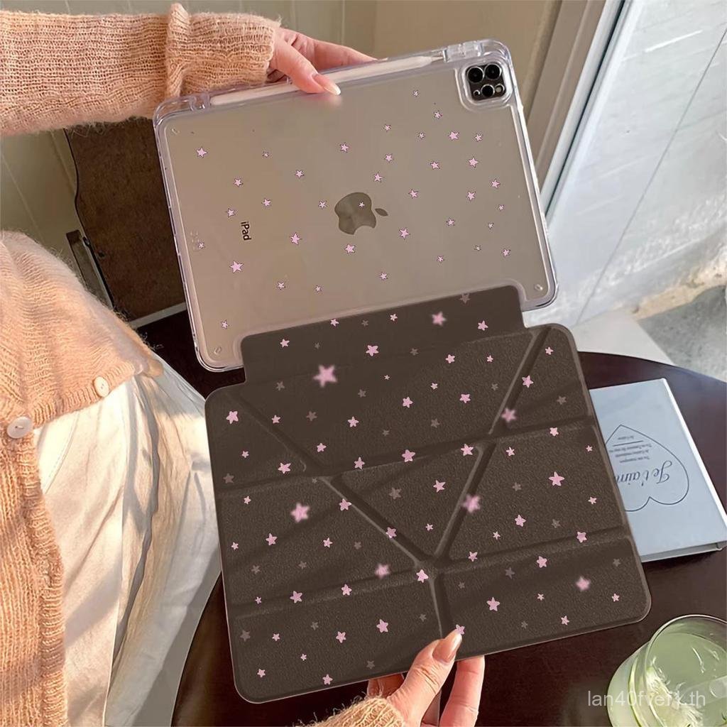 Case iPad Pro/Air แบบ Y-Fold เป็นขาตั้ง พร้อมช่องเก็บปากกา หลังอะคริลิกแข็ง ป้องกันการโค้งงอและกันกร