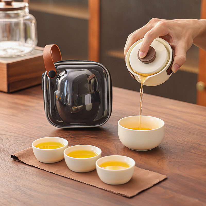 Tea Pot Set, 1 Pot of 4 Cups Carry-on Bag, Can Be Used for Outdoor Leisure Trips and Family Gatherin