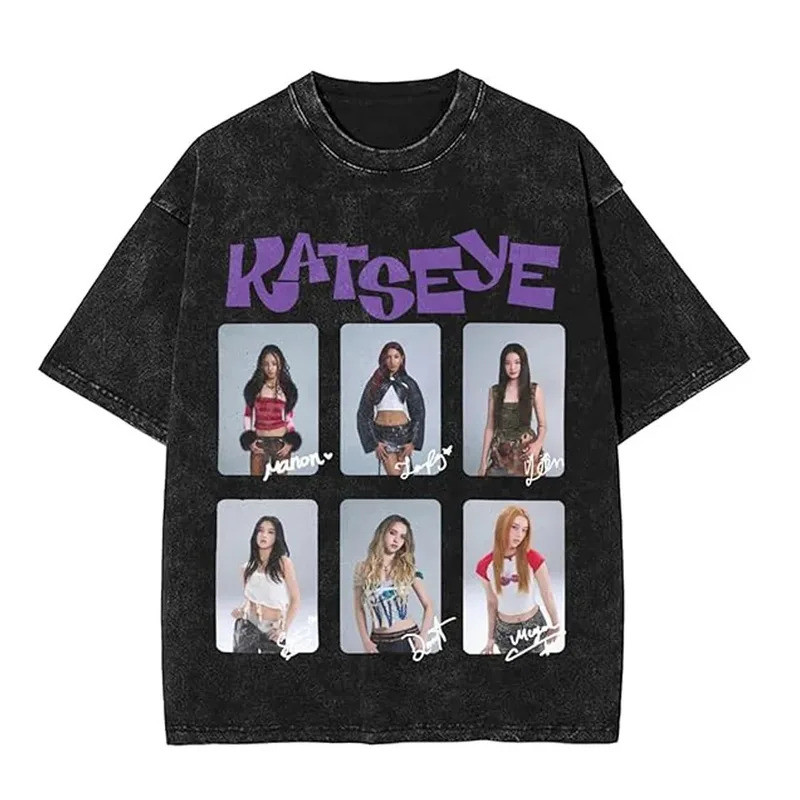 ทีเชิ้ตโอเวอร์ไซส์ Katseye Beautiful Chaos Tracklist Mineral Tee Shirt Katseye Kpop Vintage สินค้าหล