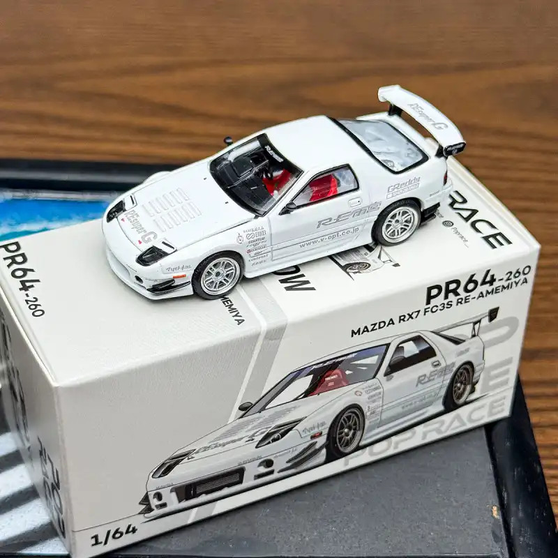 POPRACE 1/64 MAZDA RX7 FC3S RE สีขาวรถDiecastรุ่นของเล่นของขวัญวันเกิด