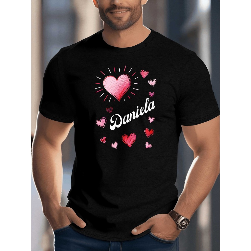 ทีเชิ้ตวาเลนไทน์ ธีมรัก ดีไซน์รัก ทีเชิ้ต IHeart สำหรับผู้ชาย วันวาเลนไทน์ ดานีเอลา ทีเชิ้ตพิมพ์ลาย 
