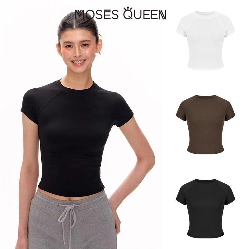 MOSESQUEEN เสื้อมอสส์แขนสั้นทรงกระชับ สวมใส่ง่ายสำหรับทุกวัน และเหมาะแก่การออกจากบ้าน พร้อมให้เลือกหลากหลายสี#63408
