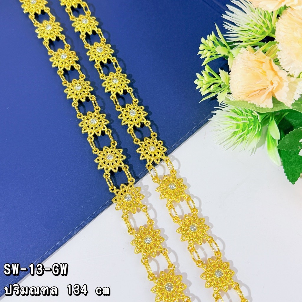 สังวาลย์ประดับอกชุดไทย ลายดอกไม้ไทยโบราณ ฝังพลอยสีสวย - รูปที่ 5