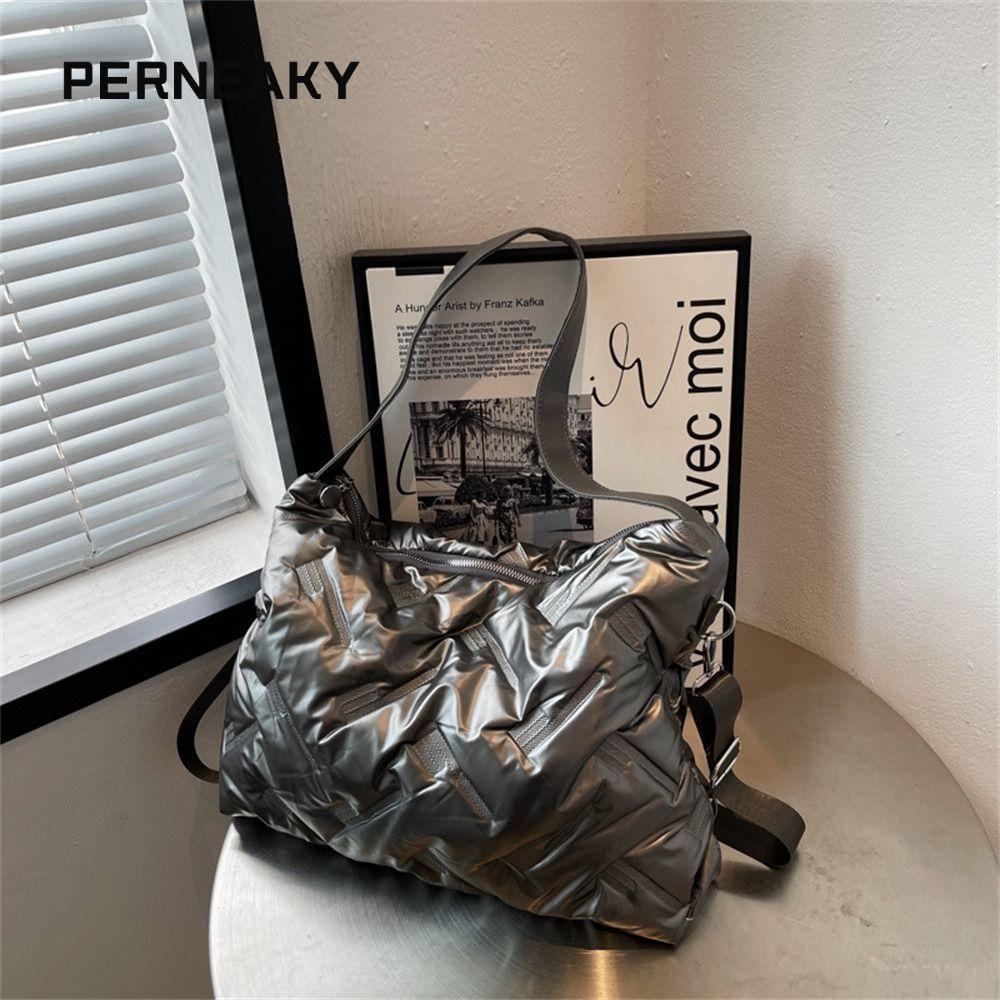 Perneaky กระเป๋าสะพายข้าง, สีทึบ Quilted Messenger กระเป๋า, Casual ความจุขนาดใหญ่ลงผ้าฝ้ายเบาะกระเป๋าถือสําหรับผู้หญิงผู้ชาย