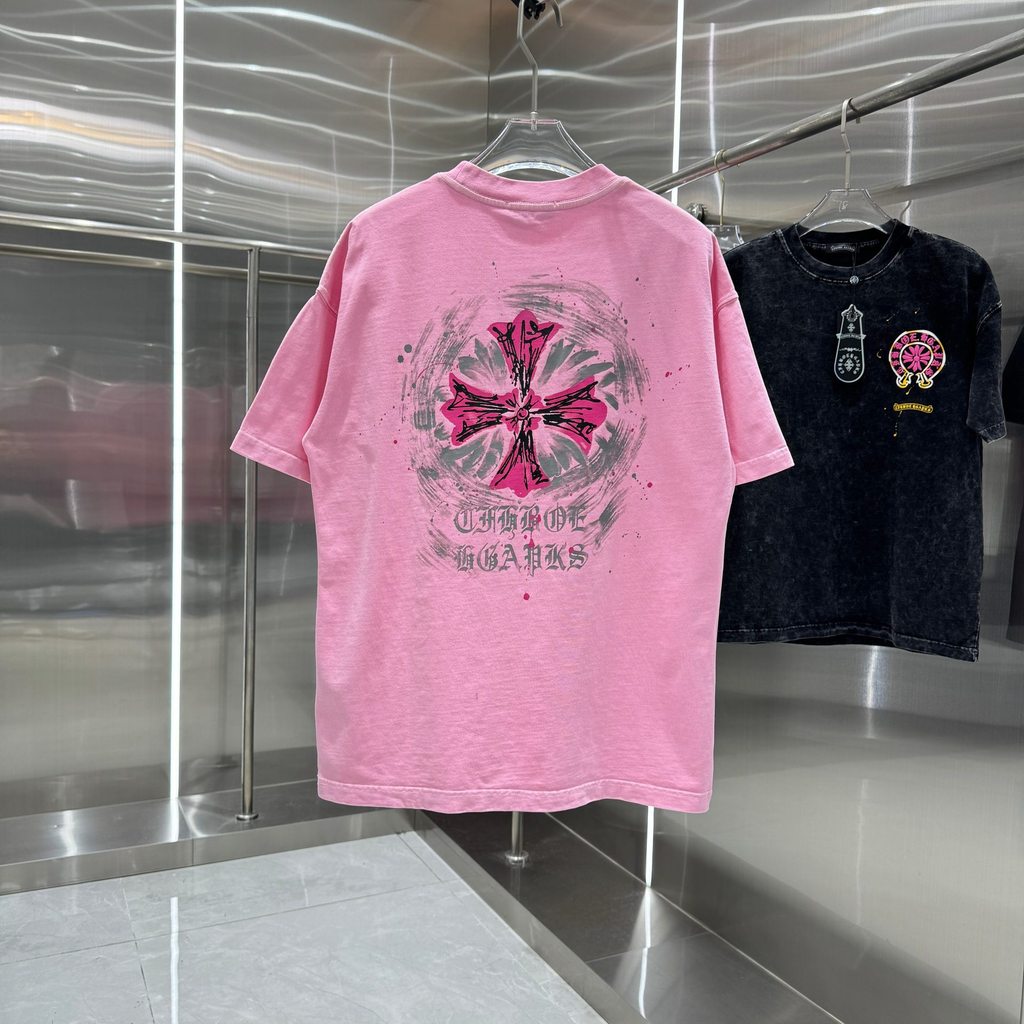 G4NR Chrome Hearts Summer Water Pulp Printing Craft Couple Short Sleeve T-Shirt