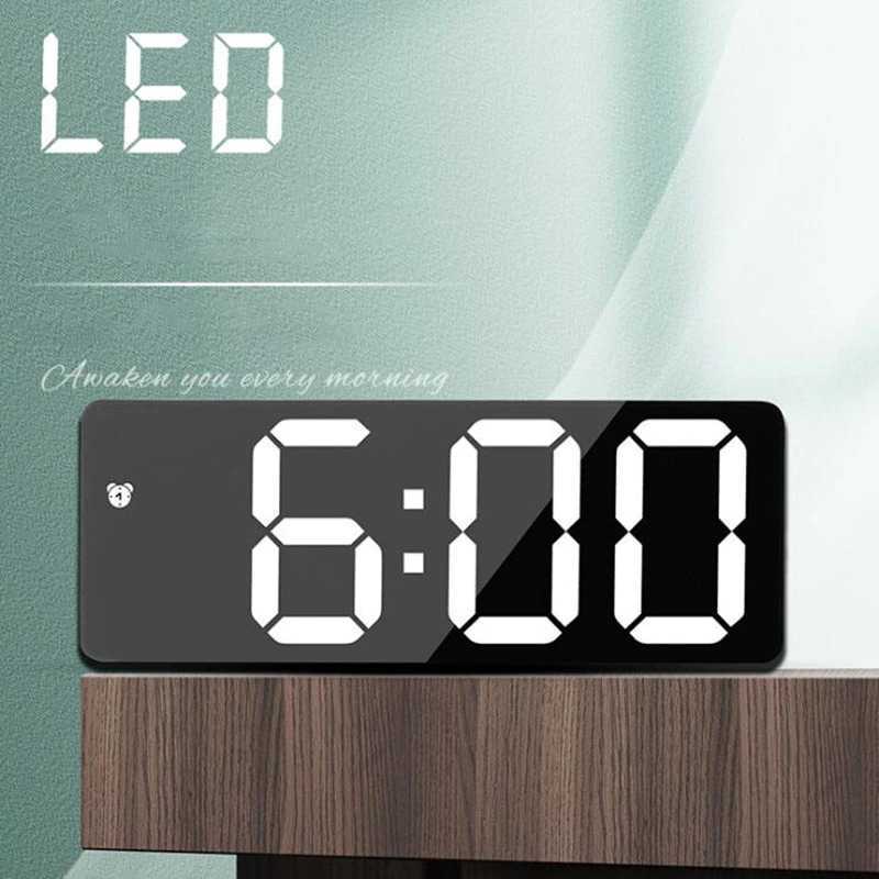 กระจกนาฬิกาปลุก นาฬิกาดิจิตอล LED อุณหภูมิ, Modern Aesthetic Mirror นาฬิกาตั้งโต๊ะดิจิตอล - GH-0712L
