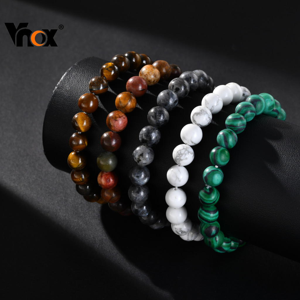 VNOX วีน็อกซ์ สร้อยข้อมือเชือกยางยืดลูกปัดหินธรรมชาติ เหมาะสำหรับทั้งผู้ชายและผู้หญิง เป็นของขวัญที่สวยงามสำหรับเพื่อนแล