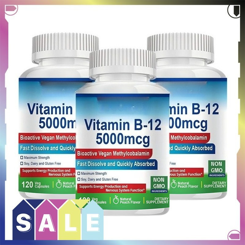 Vitamin B12 5000 Mcg เพิ่มพลังงานและความมีชีวิตชีวา รักษาการทำงานของสมองและระบบประสาท บี12 5,000 มก.