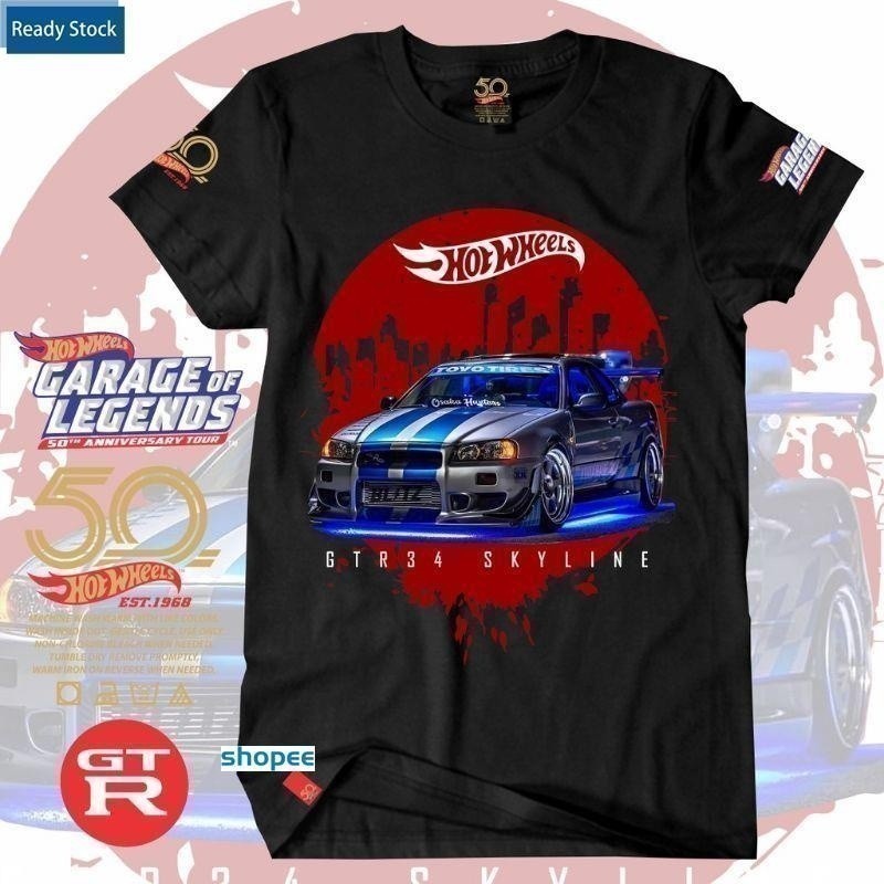 แฟชั่น 2026 Nissan GTR Skyline R34 City Hotwheel 50th Anniversary เสื้อยืดขนาดใหญ่ Hypebeast Streetw