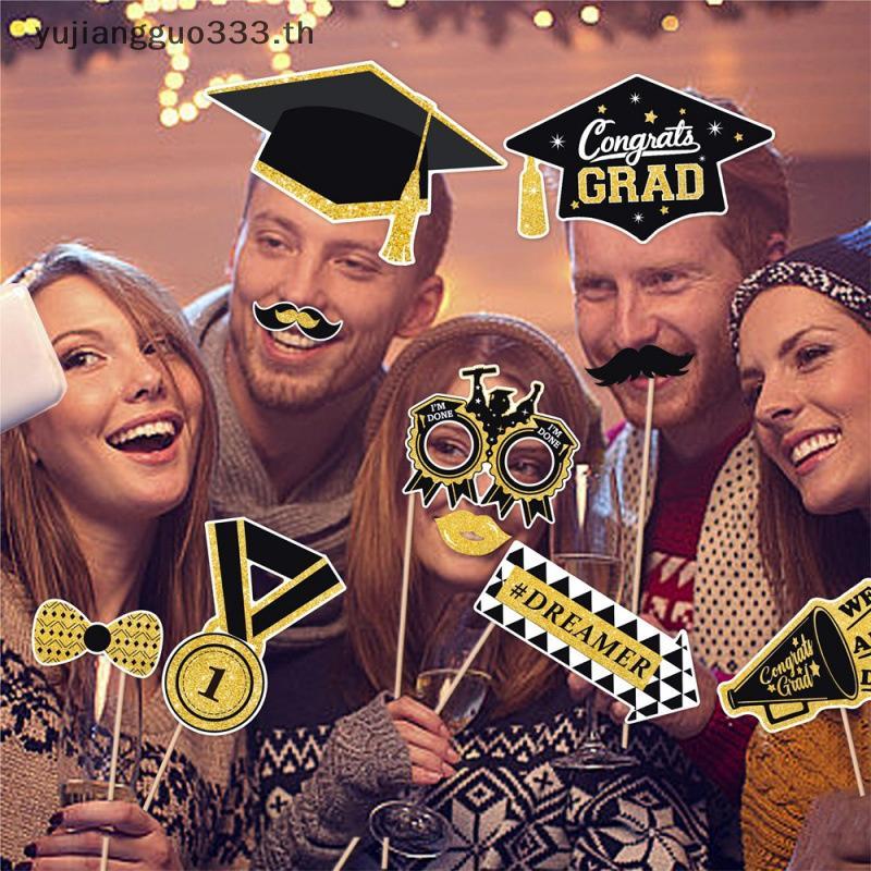 # yujiang # 28 ชิ้นสําเร็จการศึกษา Photo Booth Props Kit, DIY ตกแต่งการถ่ายภาพสําเร็จการศึกษา Party 