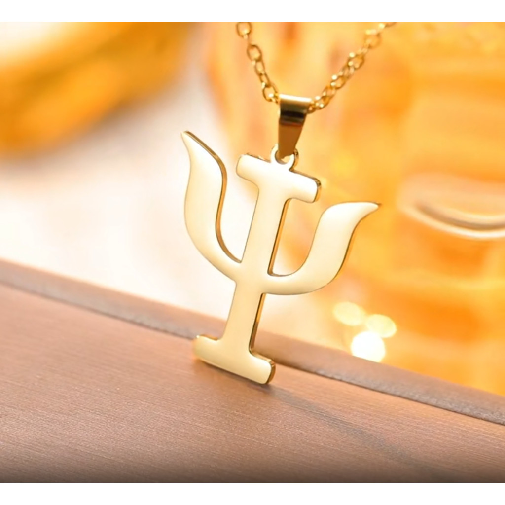 สร้อยคอกำลังใจด้วยสัญลักษณ์ PSI กรีก สำหรับงานจิตวิทยา ทำจากสแตนเลสเงางาม