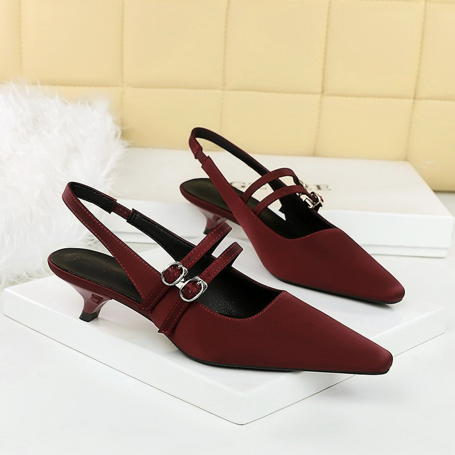 BIGTREE Double Buckle Low Heel High Heel Fashion Simple Womens Shoes 3cm