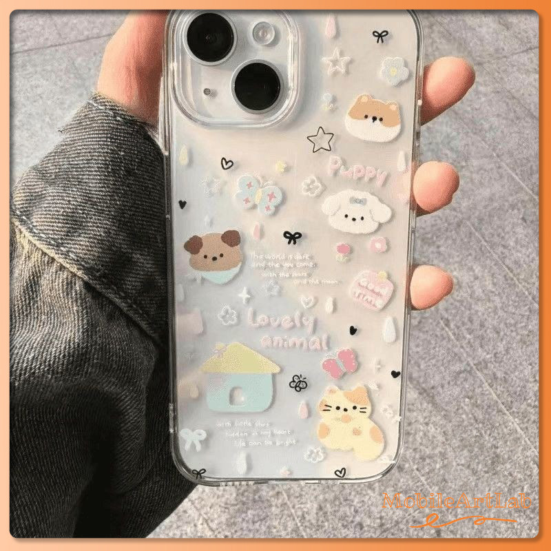 IPhone 14 11 13 15 12 Pro Max XR X XS Max 7 8 Plus   การ์ตูนหมาผีเสื้อน่ารัก คู่ คำนับความสนุก คนรัก ความหรูหราเคส