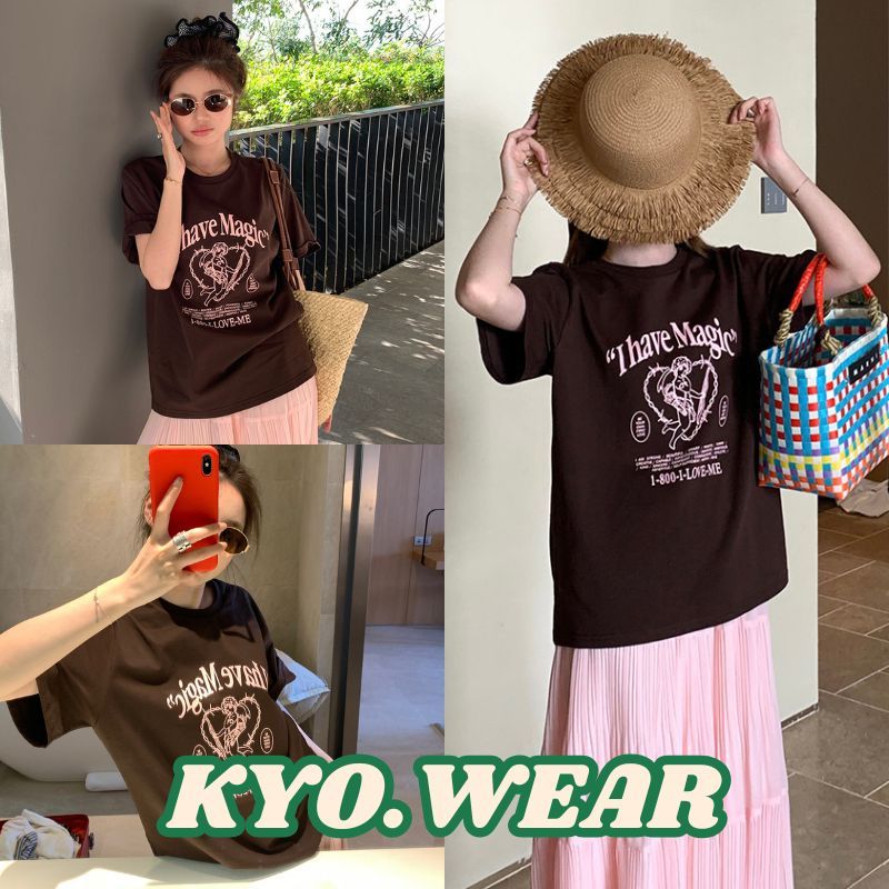 KYO 🌸 แฟชั่นเสื้อน่ารัก ผู้หญิงเสื้อยืด พิมพ์ลาย "I HAVE MAGIC" ผ้าCOTTON โคตรนุ่ม OVERSIZE เสือใส่สบาย【COD】