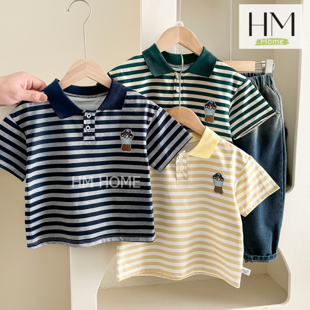 เสื้อยืดลายทาง เสื้อยืดเด็กผู้ชาย ปักหมี ลายทาง อายุ1-4ปี