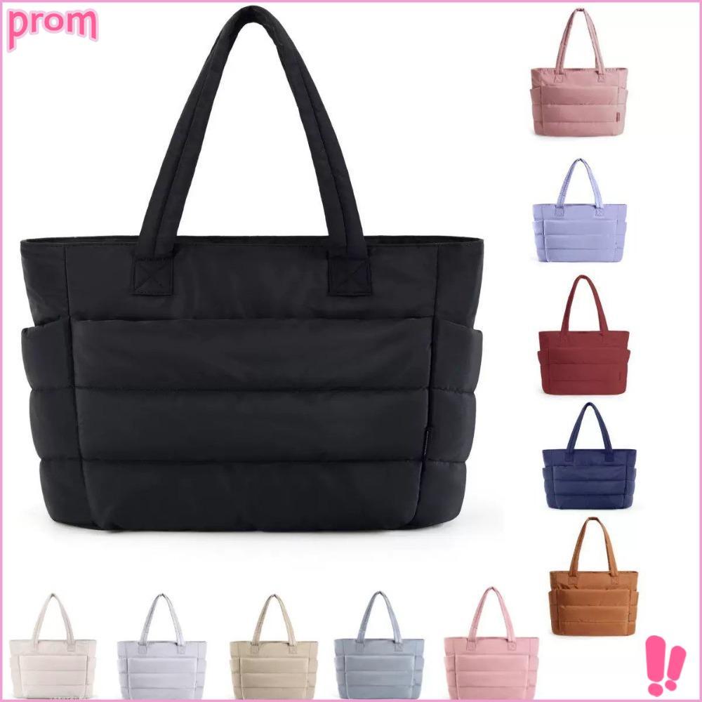 พร้อมส่งจากไทยกระเป๋าถือสุภาพสตรีแฟชั่นกันน้ําTote Bagกระเป๋าบุนวมลําลอง, กระเป๋าสะพายไหล่ผู้โดยสารความจุสูงกัน PROM