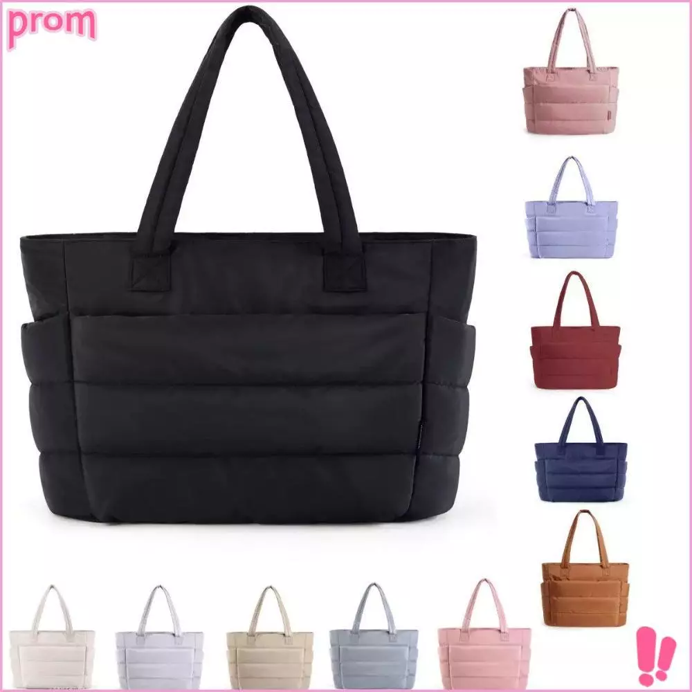 【พร้อมส่งจากไทย】👜กระเป๋าถือสุภาพสตรีแฟชั่นกันน้ําTote Bagกระเป๋าบุนวมลําลอง, กระเป๋าสะพายไหล่ผู้โดยสารความจุสูงกัน PROM