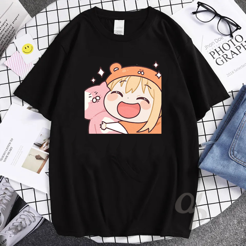 เสื้อยืดอนิเมะ Himouto! Umaru-chan / Umaru Chibi / เสื้อยืดสีดําผู้ชาย DTF CASUAL TSHIRT
