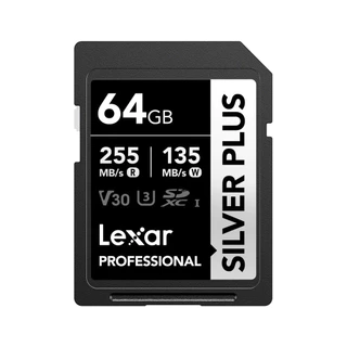 LEXAR Professional SILVER PLUS 64GB V30 SDXC (เอสดีการ์ด) R255/W135MB/s : LXR-LSDSIPL064G#