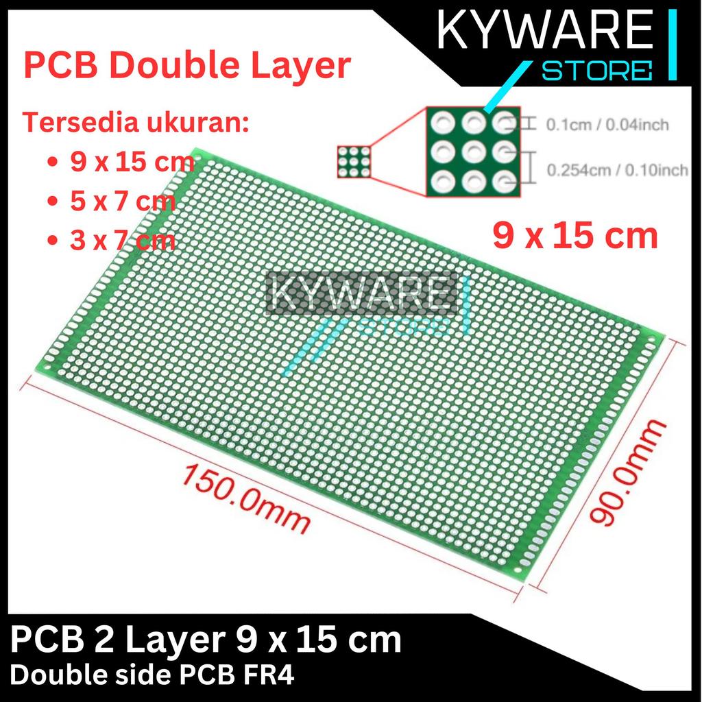 HIJAU KYWARE PCB Double Layer 2 Dual Side Matrix 9x15 cm Through Hole FR4 9*15 สีเขียว