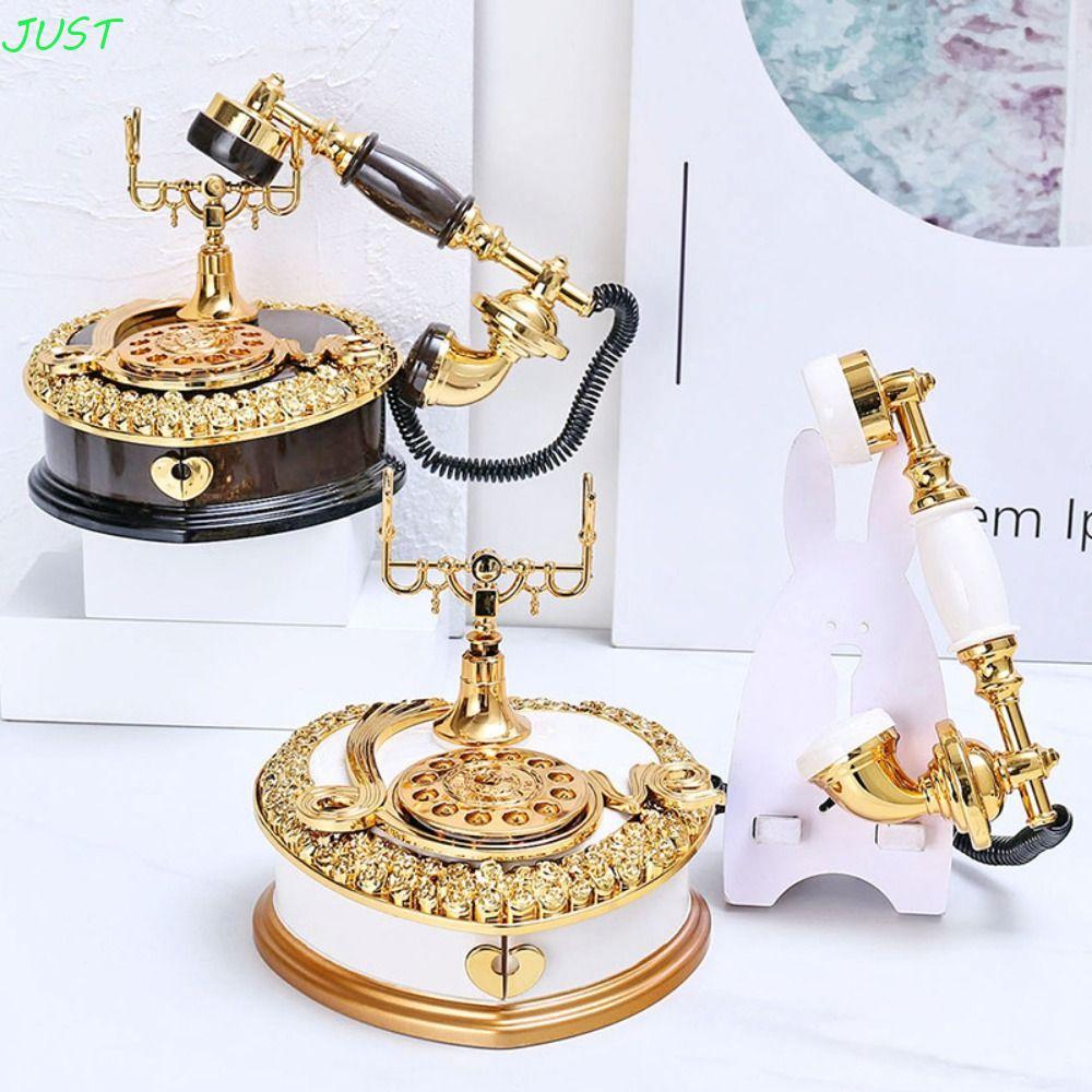 JUST Phone Music Box, Classic Style Old-fashioned Dial Phone Miniatures, Phone Model Music Box ABS L