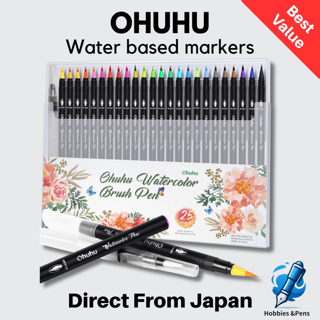 Ohuhu Water Based Marker Pen Set Watercolor Brush Included 24 colors