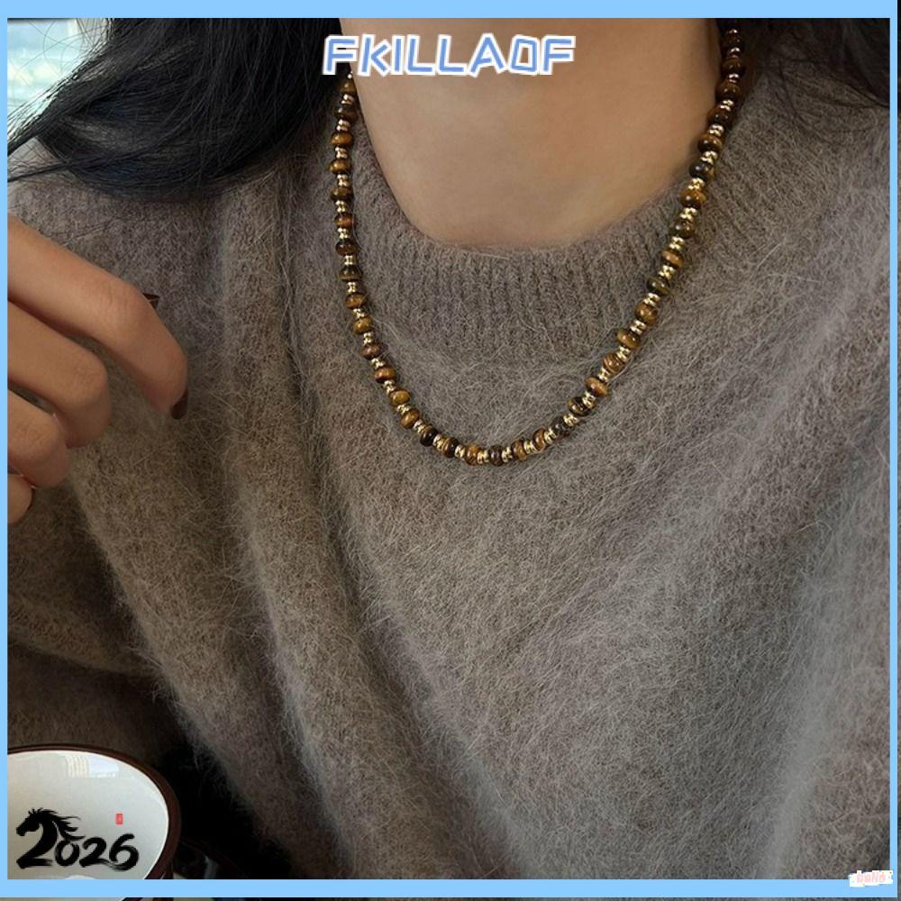 FKILLA0FCR|สร้อยคอหินตา, สร้อยคอลูกปัดมุกย้อนยุคทรงกลม, แฟชั่น Maillard Stackable Neck Glass Chain C