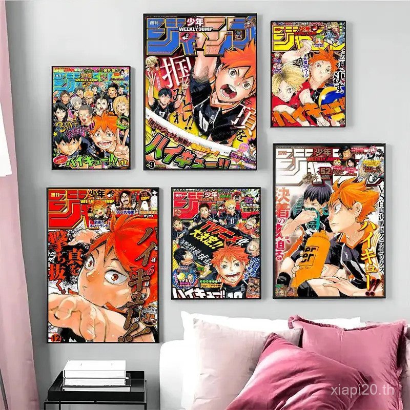 Haikyuu อะนิเมะวอลเลย์บอลโปสเตอร์แฟนซีสติ๊กเกอร์ติดผนังสําหรับห้องนั่งเล่นบาร์ตกแต่งห้องตกแต่งผนัง E