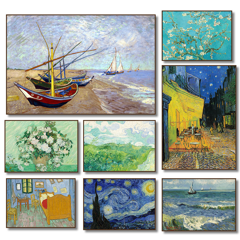 ศิลปินที่มีชื่อเสียง Van Gogh ภาพวาดผ้าใบพิมพ์ Starry Sky Iris ดอกไม้ Sea Boat ภูมิทัศน์โปสเตอร์ภาพผนังตกแต่งบ้านของขวัญ