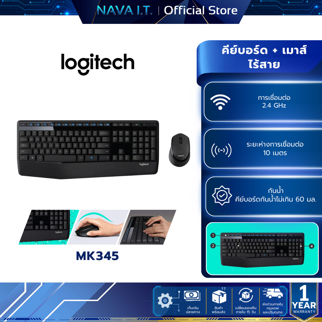 LOGITECH MK345 COMBO WIRELESS MOUSE & KEYBOARD เมาส์และคีย์บอร์ดไร้สาย พร้อมที่วางพักมือ