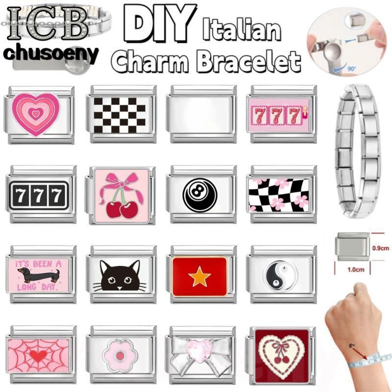 HOT สร้อยข้อมือเงิน charm อิตาเลียน 9 มม. DIY ดอกไม้และผีเสื้อ retro