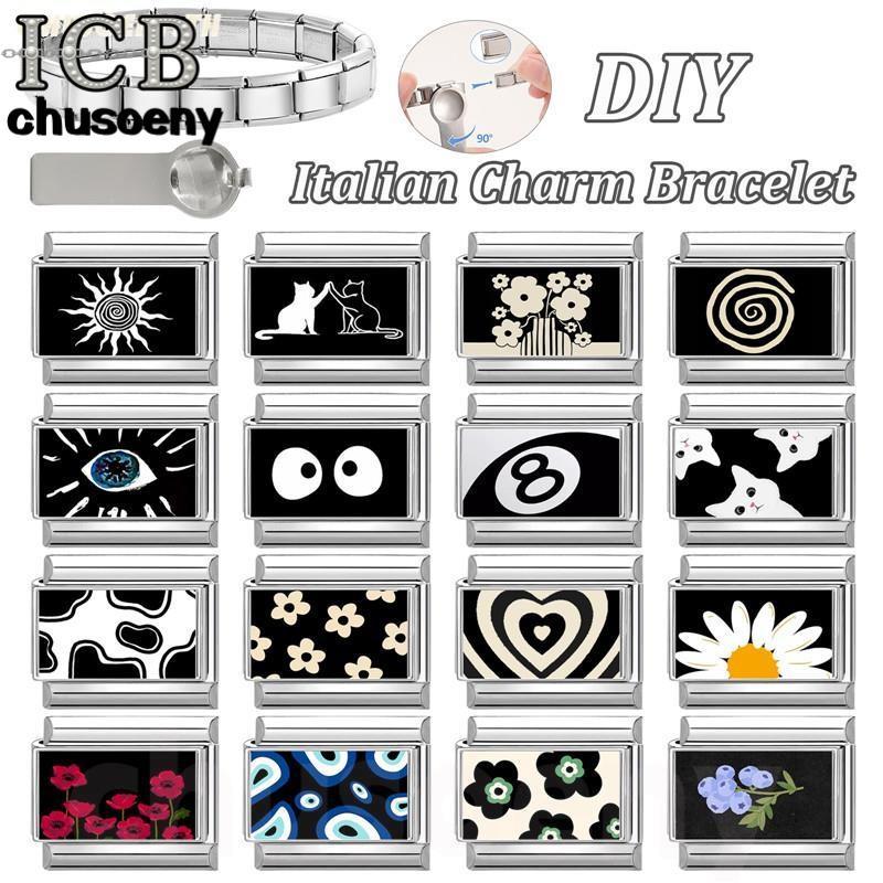 สร้อยข้อมือ charm สไตล์ดอกไม้อิตาเลียน ขนาด 9 มม. สแตนเลส สำหรับการประดับและการใช้งานทั่วไป