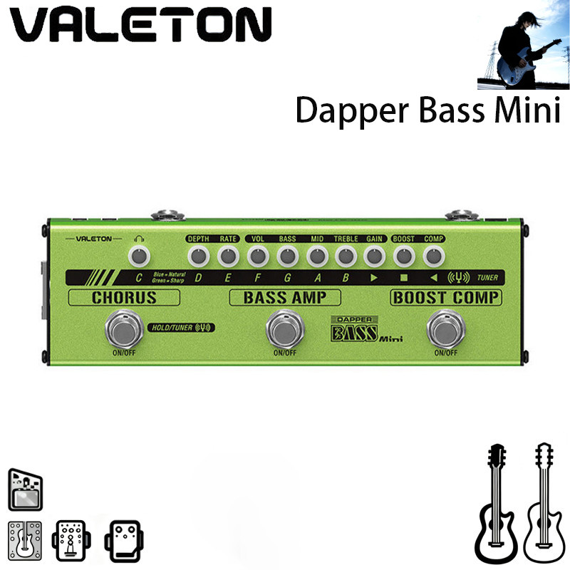 Valeton Dapper Bass Mini MES-2 Bass กีตาร์ไฟฟ้า DI Analog Preamp Multi-Effects Pedal
