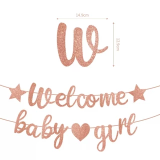 ธงตกแต่ง Welcome Baby ธงต้อนรับเบบี๋ ตัวอักษรตกแต่ง กระดาษแข็ง กลิตเตอร์