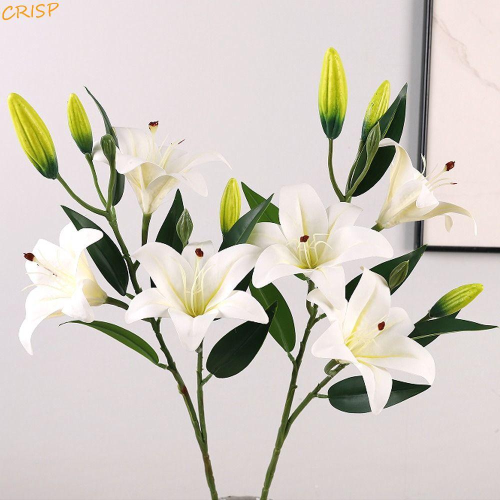 CRISP ผ้าไหม Lilium Brownii ดอกไม้,สัมผัสจริงพลาสติกประดิษฐ์ดอกไม้สาขา,การถ่ายภาพ Props Elegant 80 ซม.ทําด้วยมือดอกไม้ปลอมตกแต่งสวนกลางแจ้ง