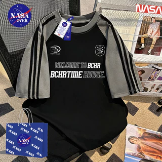 【จัดส่งจากกรุงเทพฯ】🔥NASA ยูนิเซ็กส์ oversize คอกลม แขนสั้น ลำลอง minimal ลายตัวอักษร สีผสม สามแถบ ฤดูร้อน เสื้อ YG599