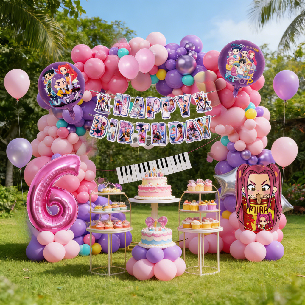 Demon Hunter ลูกโป่งวันเกิด Arch ชุดสีชมพูสีม่วง Pop นักร้อง Party Need Decor ลูกโป่งอาบน้ําเด็ก