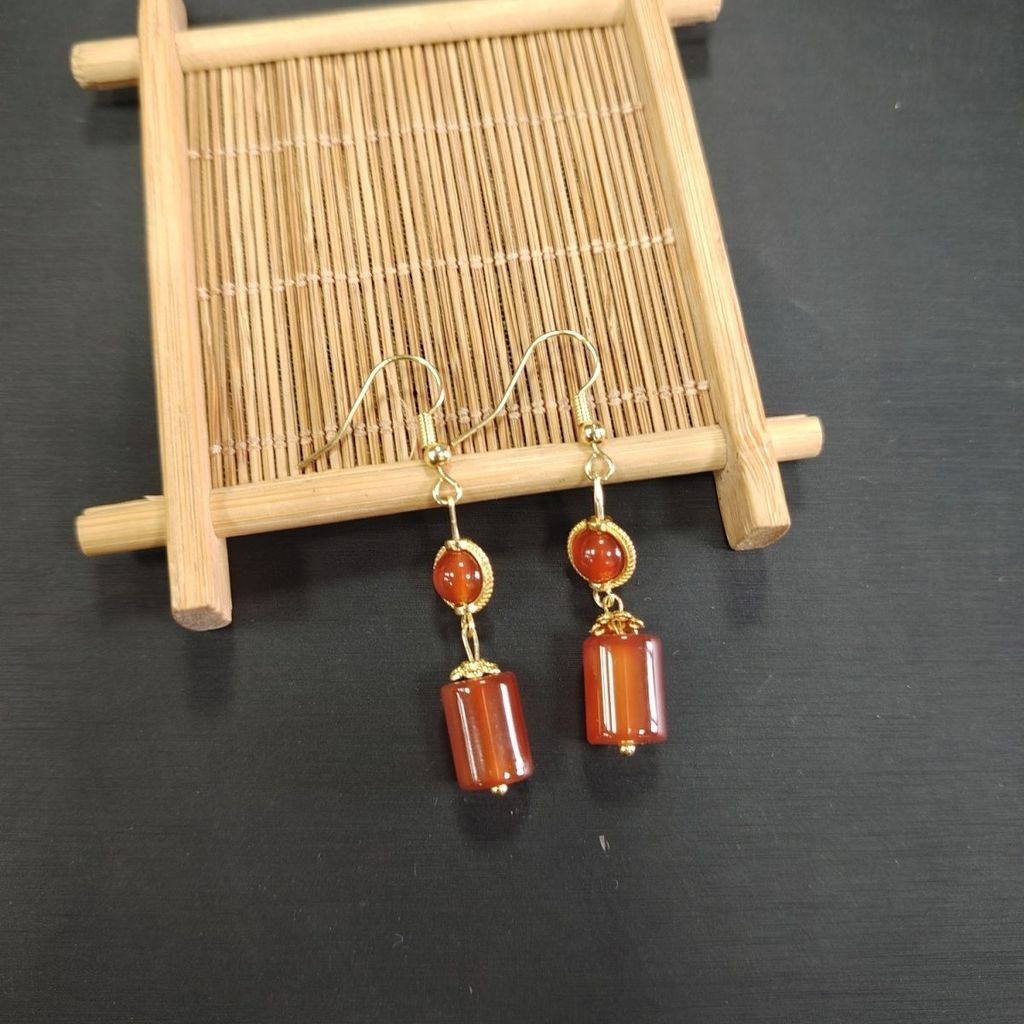 天然南红 小众中式耳环红耳饰天然玉耳จี้女款ธรรมชาติ South Red Agate Niche ต่างหู South Red Ear20260301