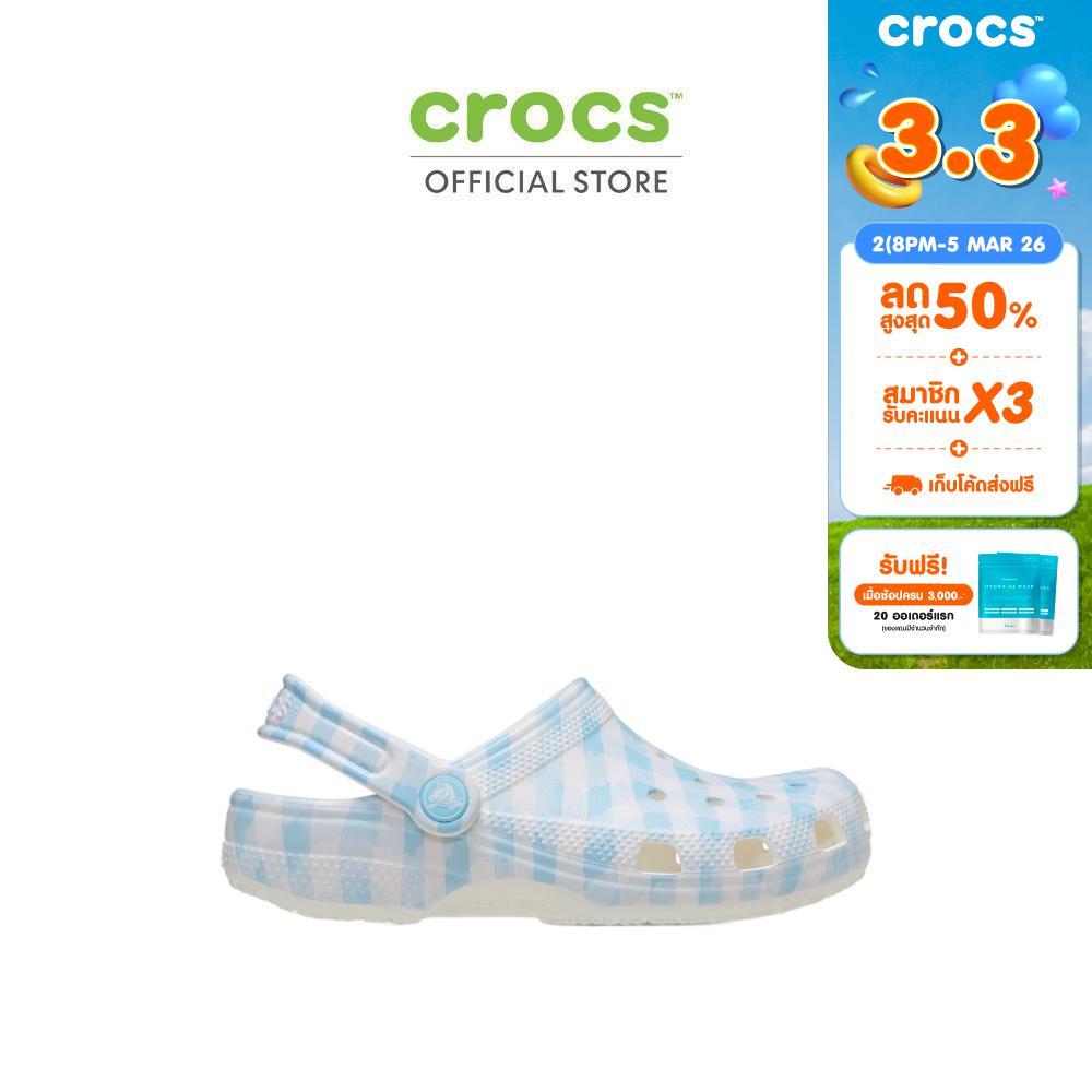 CROCS รองเท้าลำลองเด็ก KIDS GINGHAM CLASSIC CLOG รุ่น 210988-16S - WHITE/BLUE