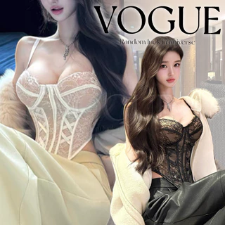 Vogue🌟พร้อมส่ง🌟 เสื้อสายเดี่ยว ทรงคอเซ็ท ลายลูกไม้แต่งเชือก เข้ารูปใส่สบาย (FY260#1)