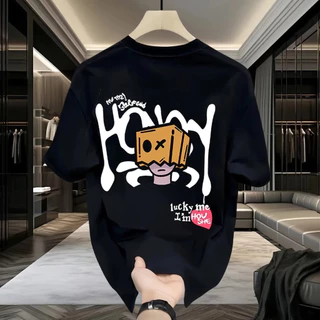 (ผ้าฝ้าย 100%)Luvoro oversize unisex เนื้อผ้านุ่มระบายแขนสั้น T-shirt สีดำและสีขาว เสื้อยืดทูโทน เสื้อยืดแขนสั้น C2804