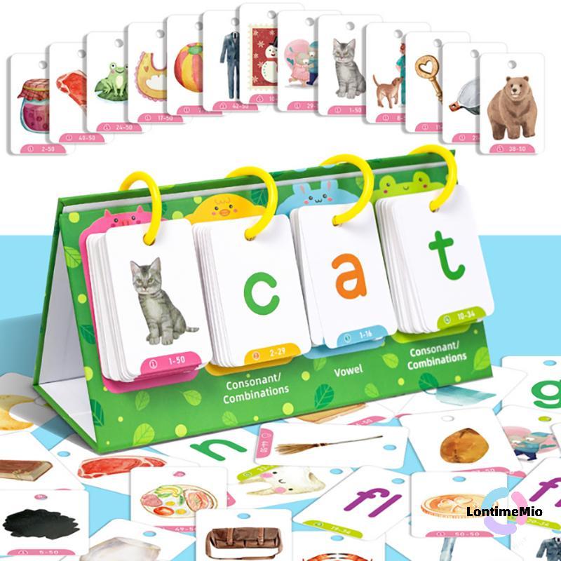 LontimeMio] Kids CVC Words Flashcards Phonics Flip Chart Word Builder Sight Words กิจกรรมการเรียนรู้