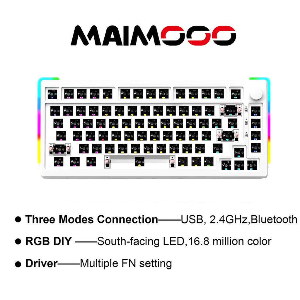 MAIMOOO KX75/MLK75 สามโหมดคีย์บอร์ดลายไม้ชุด 75% ชุด Hotswap South-facting Full RGB Backlit ไม้ Texture คีย์บอร์ด
