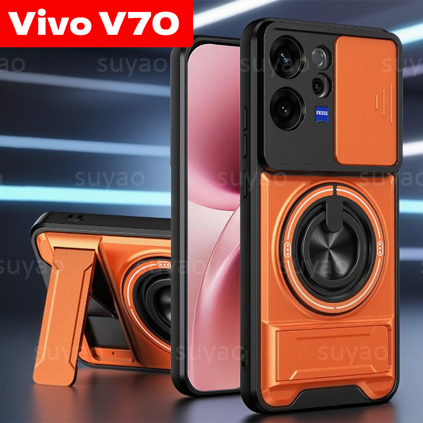สําหรับ Vivo V70 5G 2026 เคสโทรศัพท์เลนส์กล้องหน้าต่างบานเลื่อนผู้ถือปลอก VivoV70 V60 50 Lite FE VivoV70FE VivoV70Lite แหวนแม่เหล็กวงเล็บคู่กันกระแทกปกหลัง