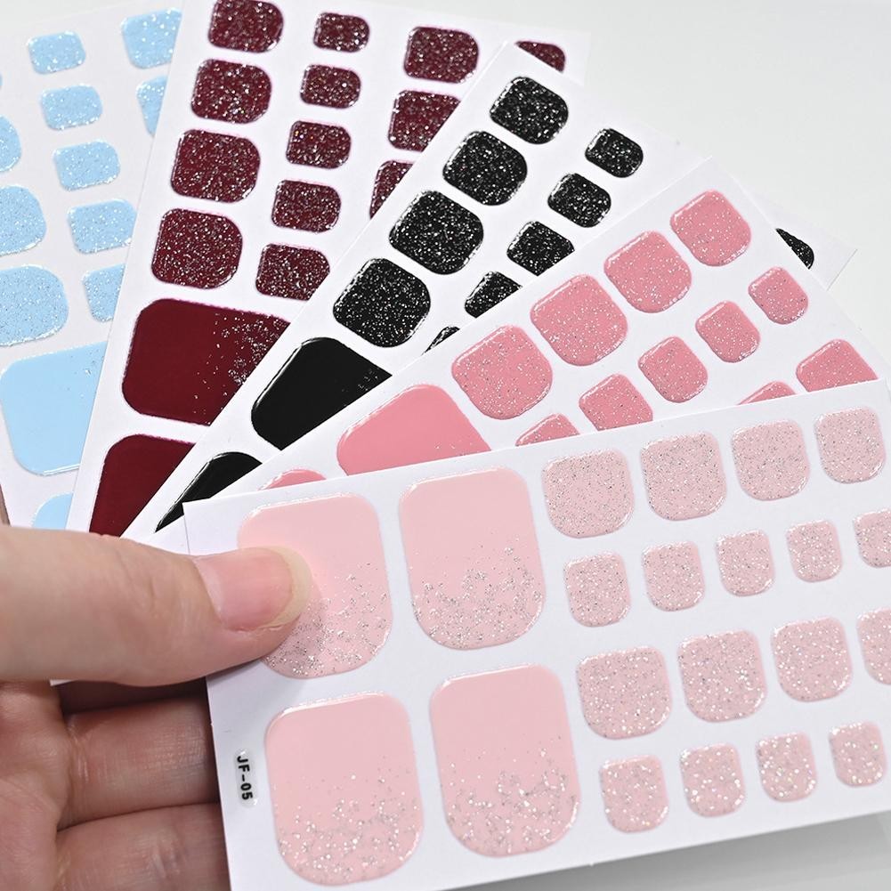 Soild Color Glitter Toe Stickers ญี่ปุ่นฤดูร้อนเกาหลีสติกเกอร์เล็บเท้า F2l0