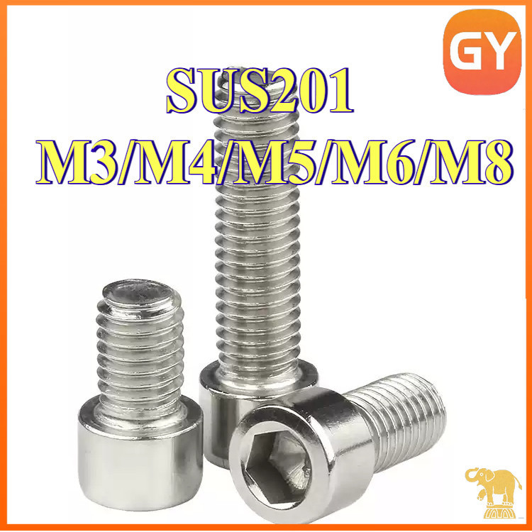น็อต สกรู หัวจม สแตนเลส 201 เกลียวมิล ตลอด หยาบ M3/M4/M5/M6/M8 * L5-60mm Hex Socket Head Cap Screw D