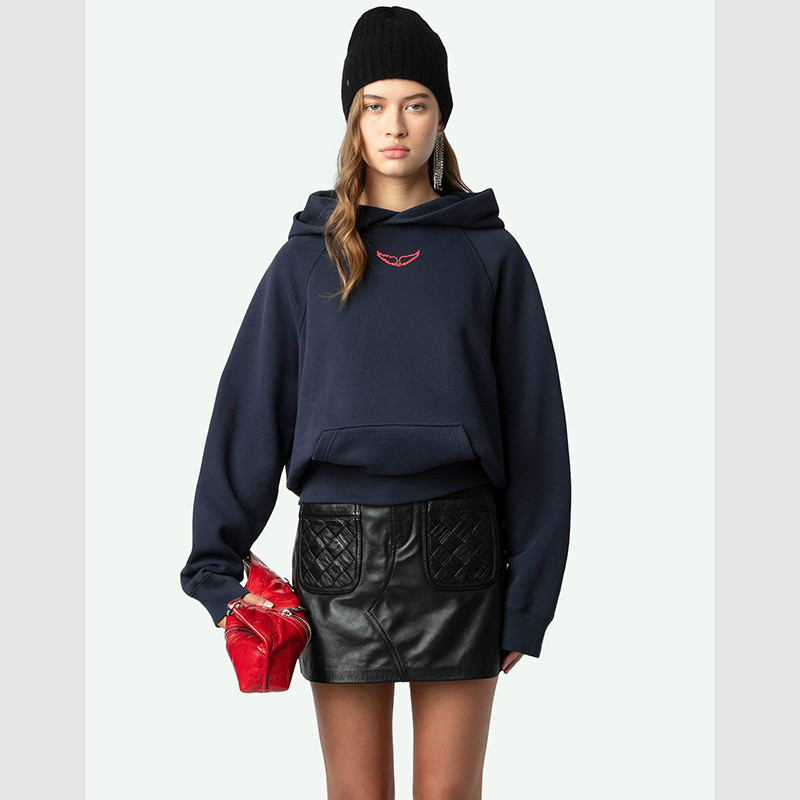 WYIH Zadig Voltaire 24New winter French niche women's fleece hoodie with wings, pink phone, and whit