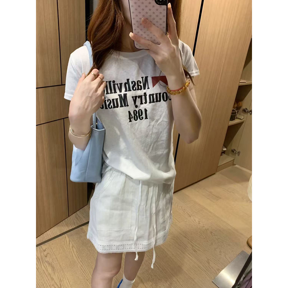 <Moses Queen> เสื้อยืดแขนสั้นเปิดไหล่ทรงเข้ารูป สไตล์อเมริกัน สำหรับผู้หญิง เหมาะสำหรับฤดูร้อน ราคาถูก Shopee Lazada