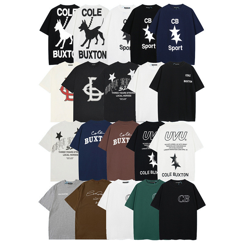 เสื้อยืดแขนสั้นCole Buxton สไตล์ street wear พร้อมข้อความลายมือและแพ치 สำหรับ.daily casual wear